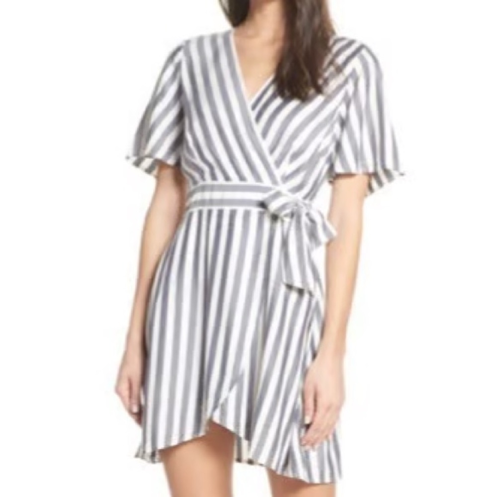 BB Dakota Grey and White Striped Mini Dress